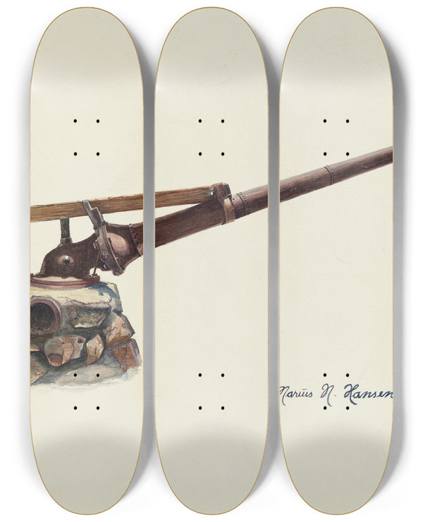 Triptych art skateboard deck of Marius Hansen Water Nozzle by Marius Hansen