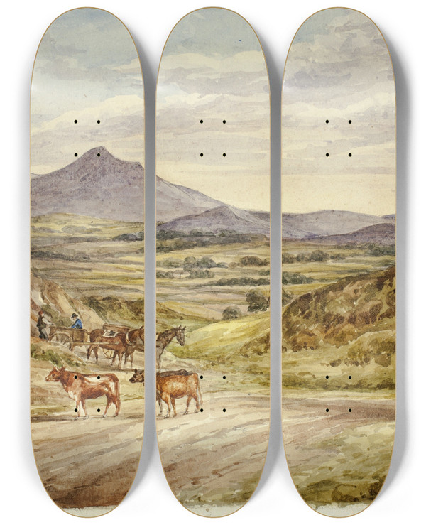Triptych art skateboard deck of Elizabeth Murray Wicklow Hills by Elizabeth Murray (1815-1882)