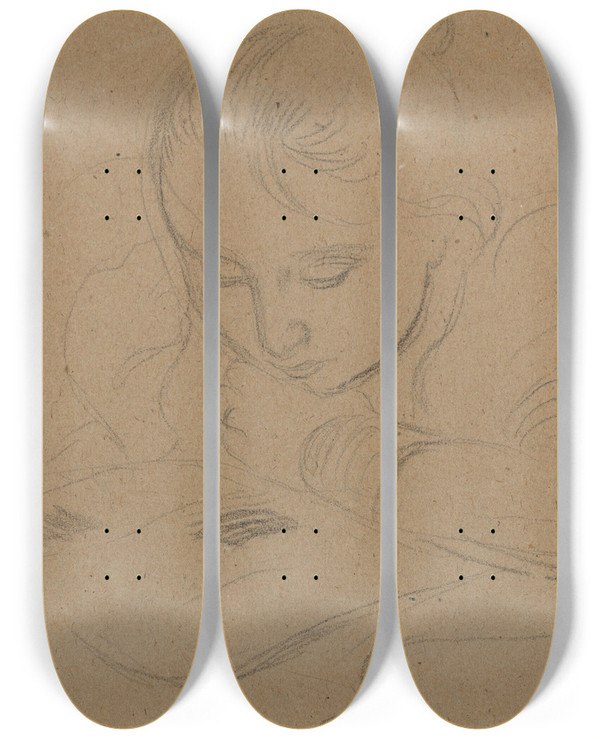Triptych art skateboard deck of Maurice Denis La Lecture by Maurice Denis (1870-1943)