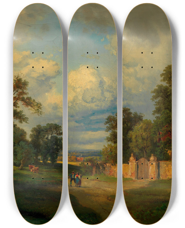 Triptych art skateboard deck of Franz Barbarini Partie Bei Neunkirchen by Franz Barbarini (1804-1873)