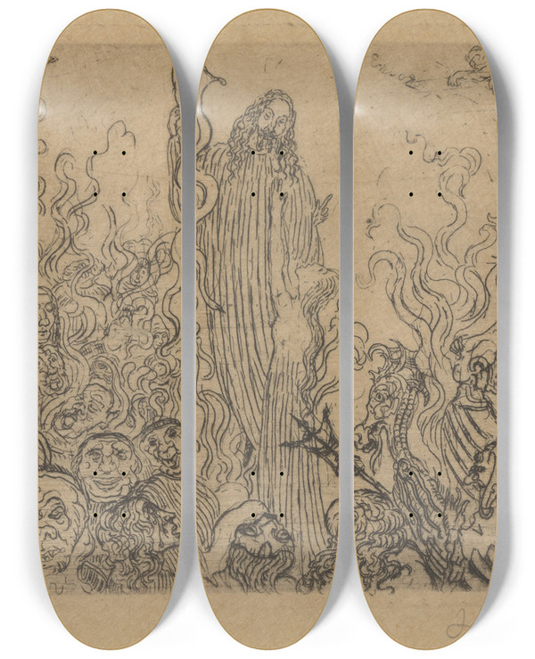 Triptych art skateboard deck of James Ensor Christus Daalt Neer In De Hel by James Ensor (1860-1949)