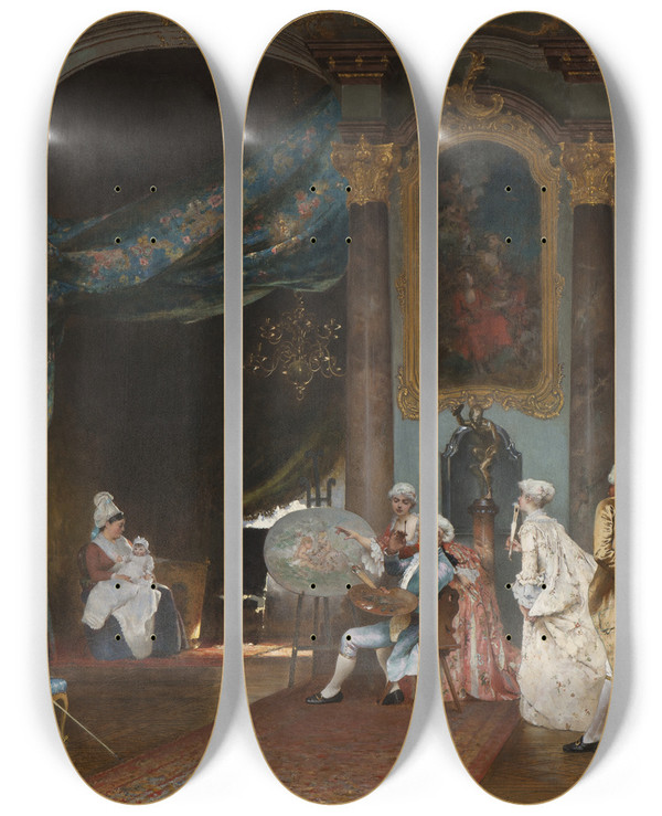 Triptych art skateboard deck of Hugo Salmson A Sance by Hugo Salmson (1843-1894)