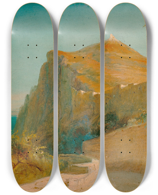Triptych art skateboard deck of Carl Blechen Tiberius Rocks At Capri by Carl Blechen (1798-1840)
