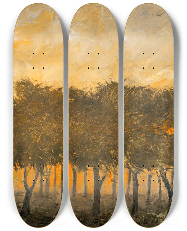 Triptych art skateboard deck of August Strindberg The Garden Of Rosendal Ii by August Strindberg (1849-1912)
