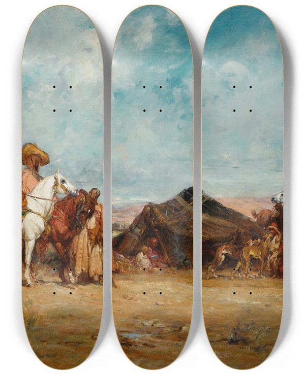 Triptych art skateboard deck of Henri Milien Rousseau A Desert Encampment by Henri milien Rousseau (1875-1933)