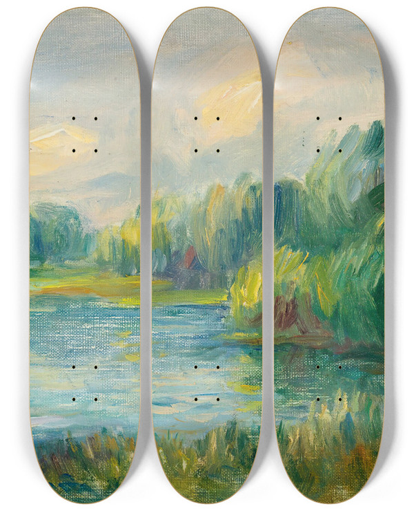 Triptych art skateboard deck of Pierreauguste Renoir Bord De Rivire by Pierre-Auguste Renoir (1841-1919)