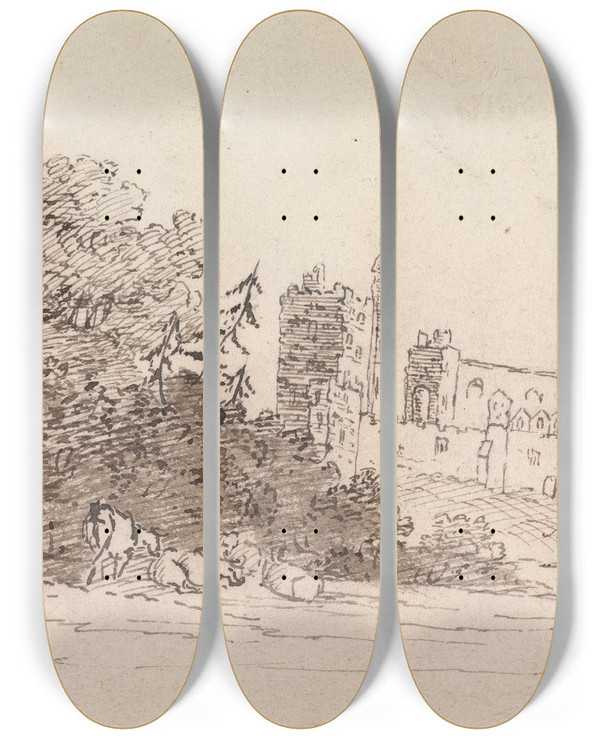 Triptych art skateboard deck of Henry Swinburne Ducal Palace Of Urbino In Marche Italy by Henry Swinburne (1743-1803)