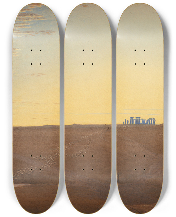 Triptych art skateboard deck of William Turner Of Oxford Stonehenge Twilight by William Turner Of Oxford (1789-1862)