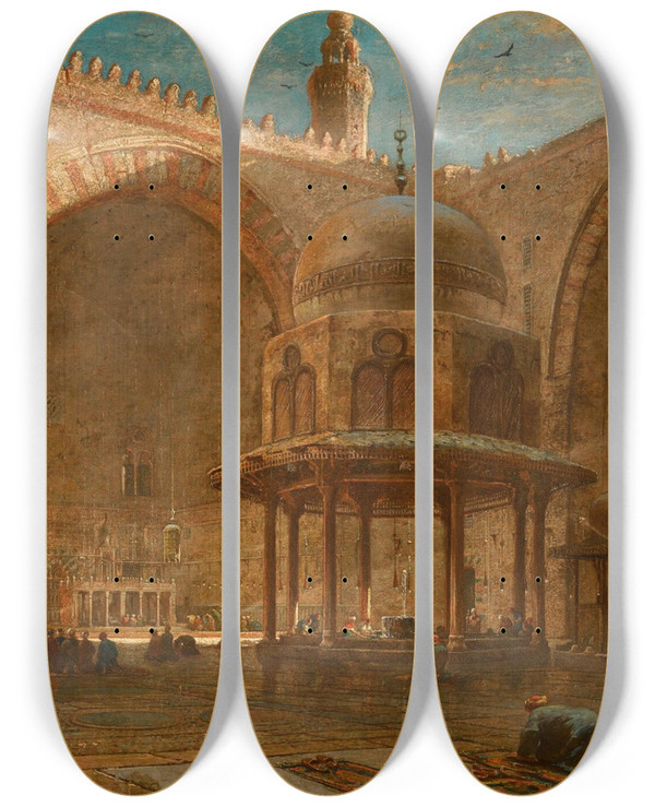 Triptych art skateboard deck of Edward Angelo Goodall The Mosque Of Sultan Hassan Cairo by Edward Angelo Goodall (1819-1908)