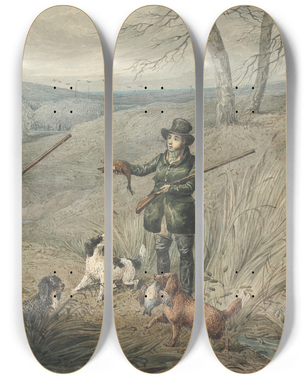 Triptych art skateboard deck of Henry Thomas Alken Wild Duck Shooting by Henry Thomas Alken (1785-1851)