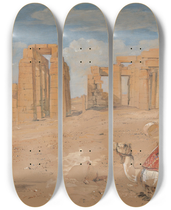 Triptych art skateboard deck of John Frederick Lewis The Ramesseum At Thebes by John Frederick Lewis (1805-1876)