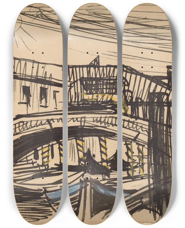 Triptych art skateboard deck of Oscar Bluemner Veniceboats by Oscar Bluemner (1867-1938)
