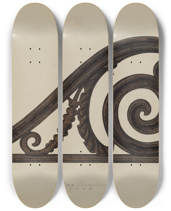 Triptych art skateboard deck of Max Fernekes Scroll by Max Fernekes