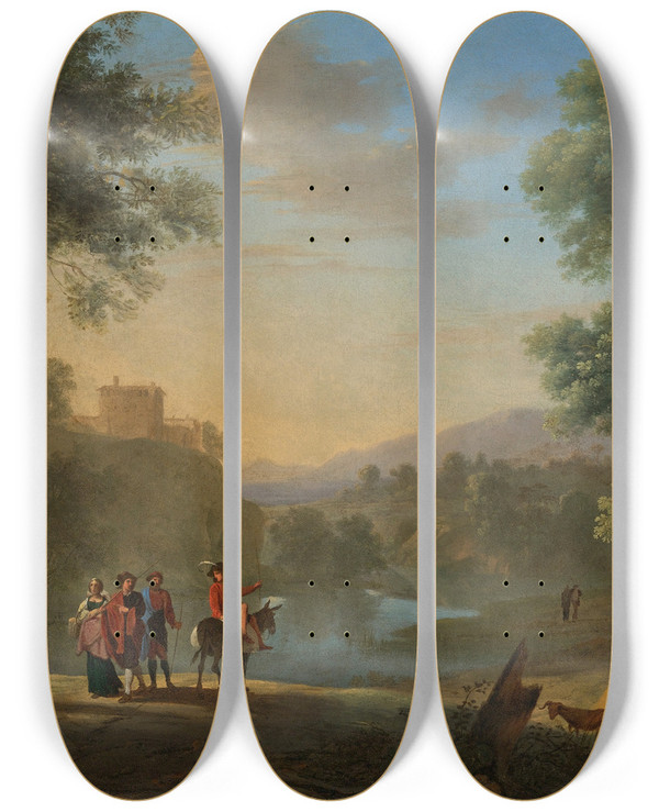 Triptych art skateboard deck of Herman Van Swanevelt Classical Landscape by Herman Van Swanevelt (1600-1655)