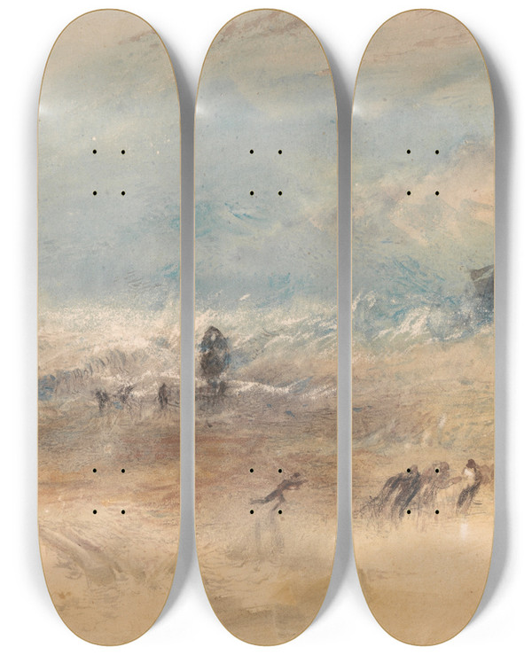 Triptych art skateboard deck of Joseph Mallord William Turner Yarmouth Sands by Joseph Mallord William Turner (1775-1851)