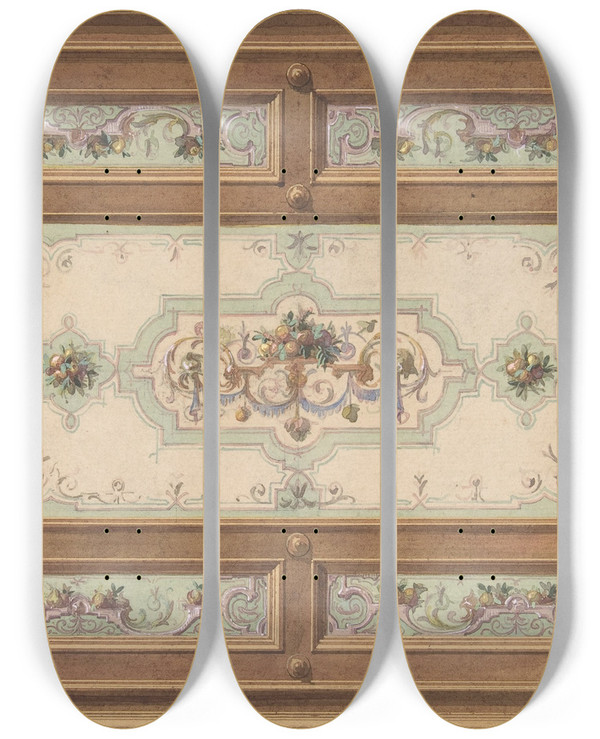 Triptych art skateboard deck of Julesedmondcharles Lachaise Design For A Painted Ceiling by Jules-Edmond-Charles Lachaise (1897)