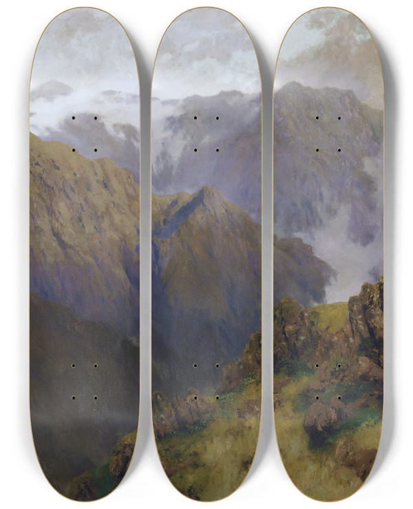 Triptych art skateboard deck of William Charles Piguenit Kosciusko by William Charles Piguenit (1836-1914)