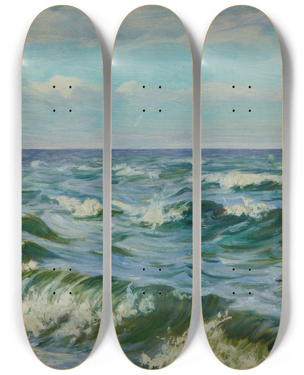 Triptych art skateboard deck of Ambroy Sabatowski Windy Day by Ambrozy Sabatowski (1871-1920)