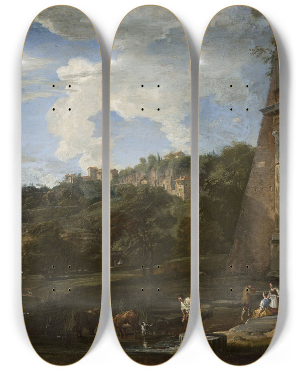 Triptych art skateboard deck of Giovanni Paolo Panini Landscape With The Arch Of Titus by Giovanni Paolo Panini (1691-1765)