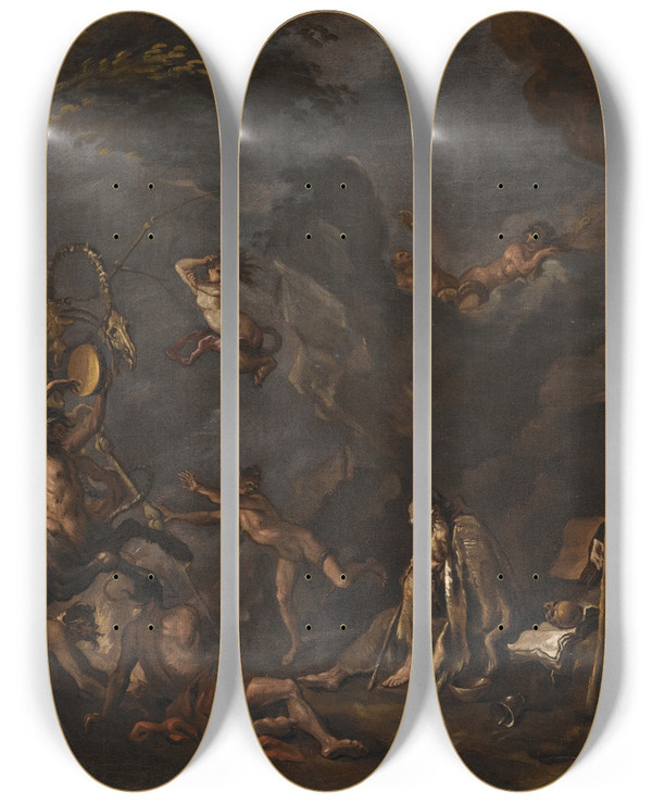 Triptych art skateboard deck of Sebastiano Ricci The Temptation Of Saint Anthony_2 by Sebastiano Ricci (1659-1734)