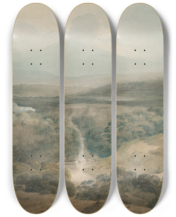 Triptych art skateboard deck of William Pearson View Of Snowdon From Moel Hebog North Wales by William Pearson (1772-1849)