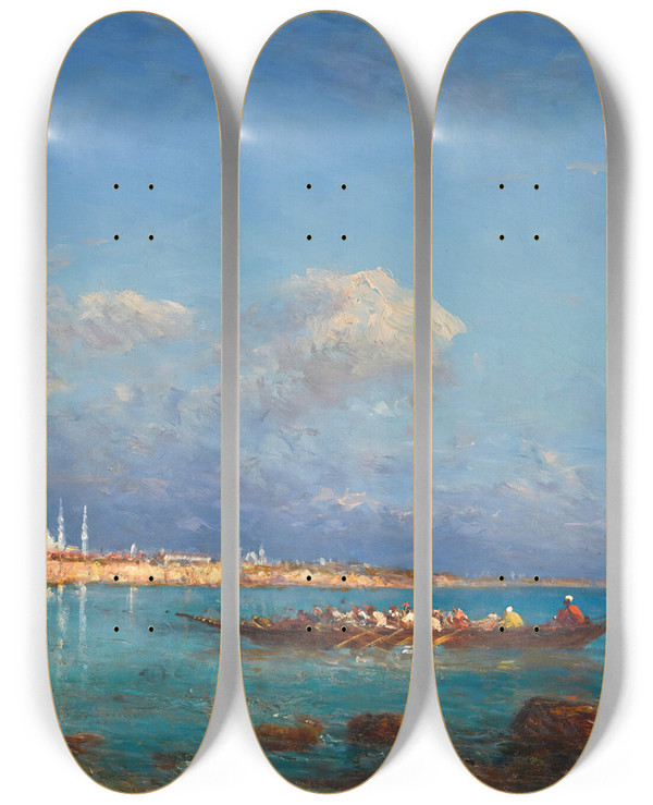 Triptych art skateboard deck of Flix Ziem Constantinople From The Sea Of Marmara by Felix Ziem (1821-1911)