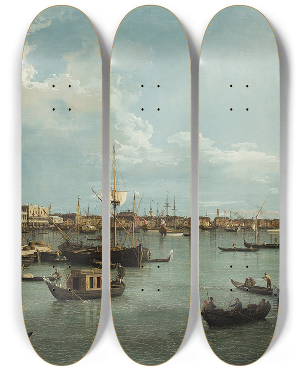Triptych art skateboard deck of Canaletto Venice The Bacino Di San Marco From The Canale Della Giudecca by Canaletto (1697-1768)
