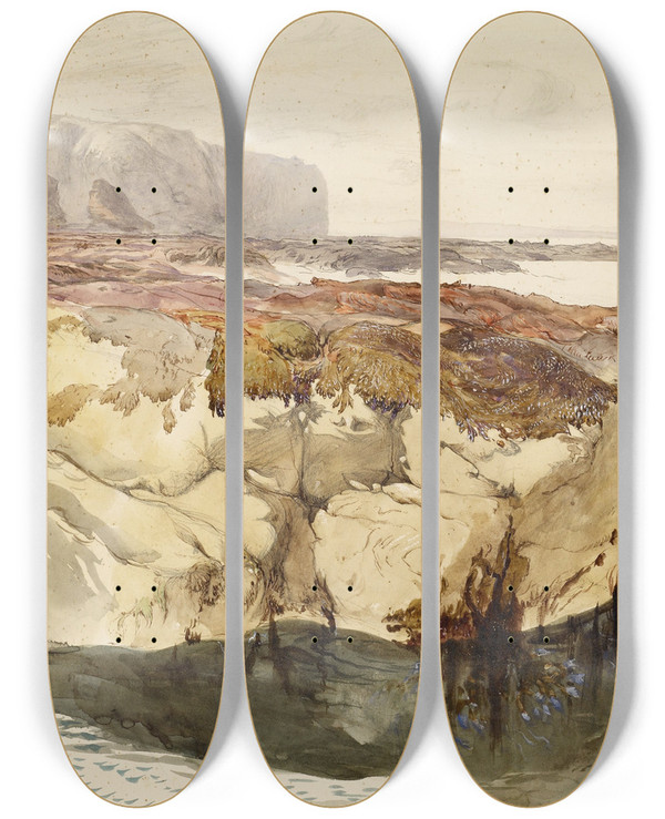 Triptych art skateboard deck of John Ruskin Coast Scene Near Dunbar by John Ruskin (1819-1900)