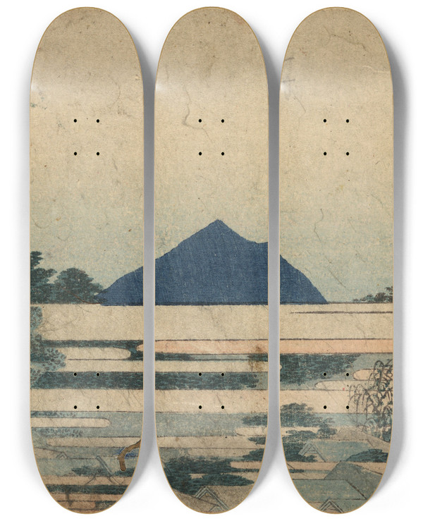 Triptych art skateboard deck of Katsushika Hokusai Chiry by Katsushika Hokusai (1760-1849)