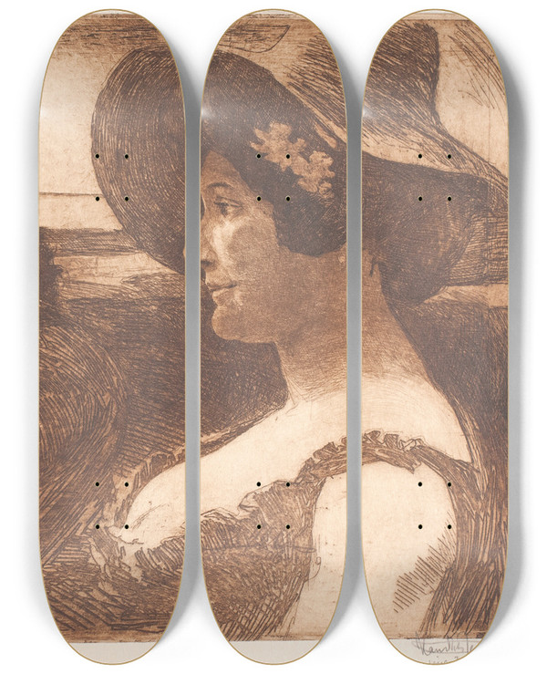 Triptych art skateboard deck of Hans Nikolaj Hansen Fredensborg Idyl_2 by Hans Nikolaj Hansen (1853-1923)