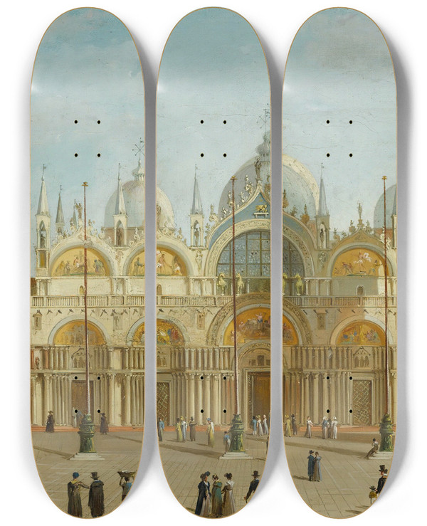 Triptych art skateboard deck of Carlo Grubacs Saint Marks Square Venice_1 by Carlo Grubacs (1812-1870)