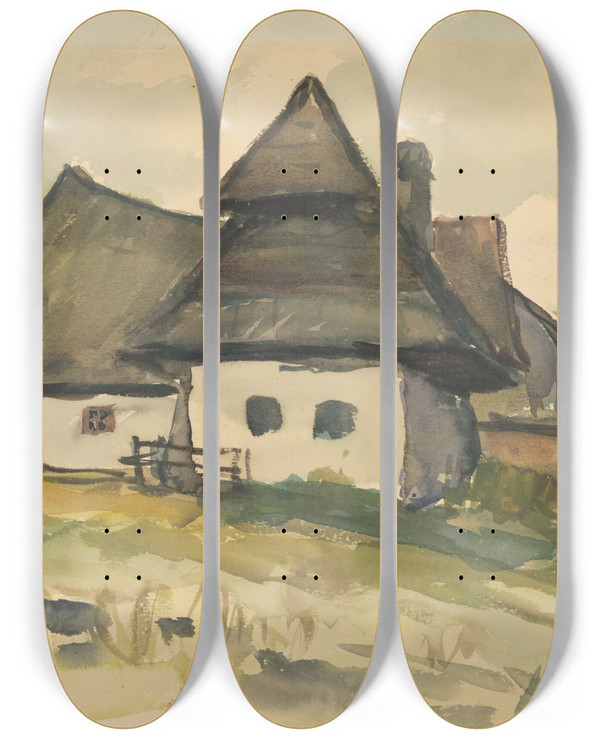 Triptych art skateboard deck of Zolo Palugyay Dedinsk Motv by Zolo Palugyay (1898-1935)