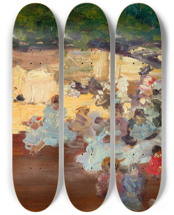 Triptych art skateboard deck of Jose Villegas La Plage De San Sebastian by Jose Villegas