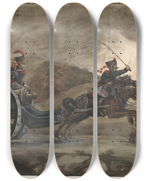 Triptych art skateboard deck of Piotr Michaowski Polish Artillery Of The Duchy Of Warsaw Of 1809 by Piotr Michalowski (1800-1855)