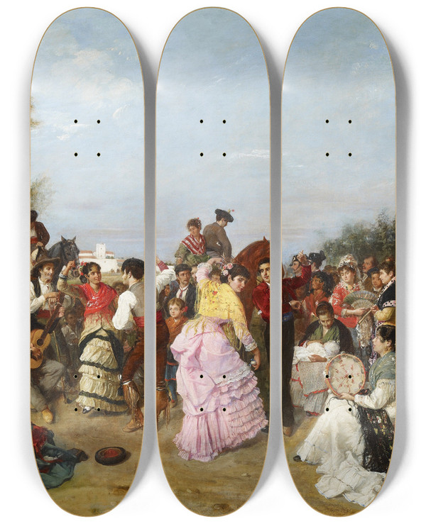 Triptych art skateboard deck of Manuel Cabral Aguado Bejarano At The Torrijos Pilgrimage by Manuel Cabral Aguado Bejarano (1827-1891)