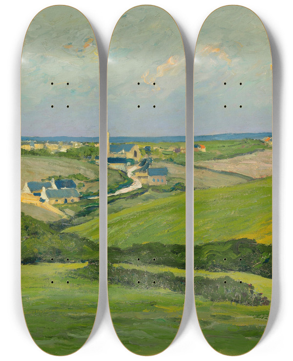 Triptych art skateboard deck of Maxime Maufra Vue De Village by Maxime Maufra (1861-1918)