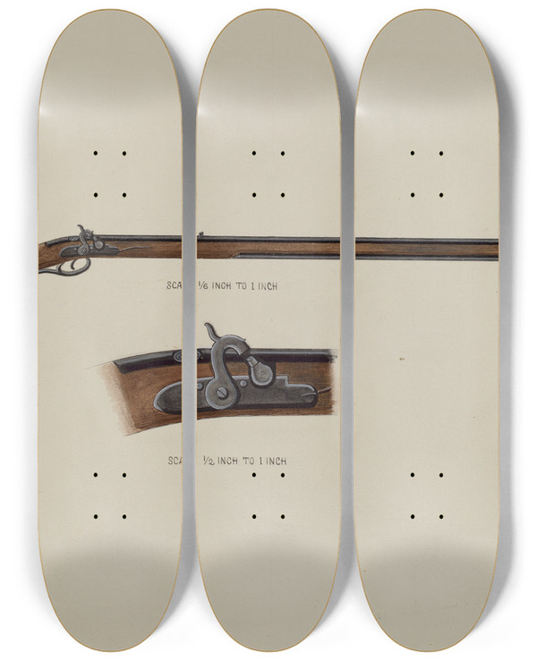 Triptych art skateboard deck of Harry G Aberdeen Gun by Harry G Aberdeen