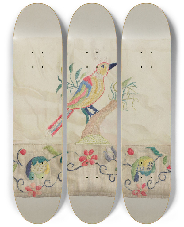 Triptych art skateboard deck of Helen E Gilman Crewel Embroidery_1 by Helen E Gilman