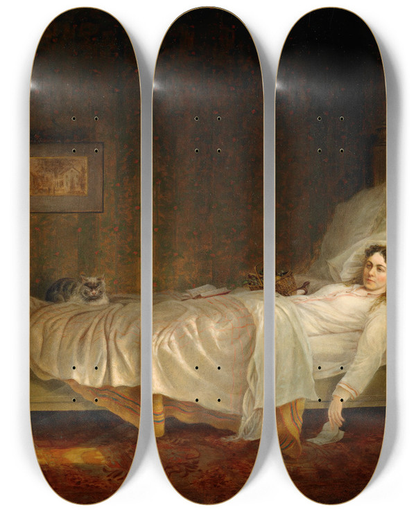 Triptych art skateboard deck of Edward Lamson Henry The Invalid by Edward Lamson Henry (1841-1919)