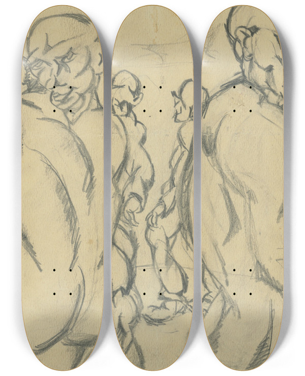 Triptych art skateboard deck of Kontantn Bauer Tdia Muskch Postv by Konstantin Bauer (1893-1928)
