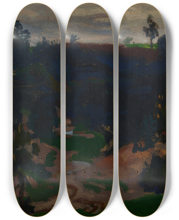 Triptych art skateboard deck of Jan Stanislawski Pinetrees by Jan Stanislawski (1860-1907)