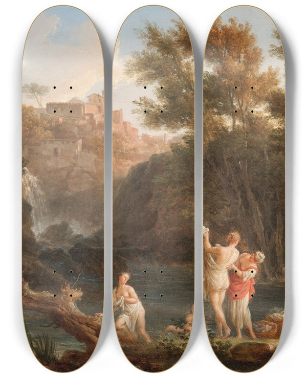 Triptych art skateboard deck of Claudejoseph Vernet The Four Times Of Day Evening by Claude Joseph Vernet (1714-1789)