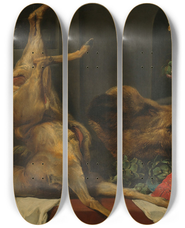 Triptych art skateboard deck of Frans Snyders Larder Still Life by Frans Snyders (1579-1657)