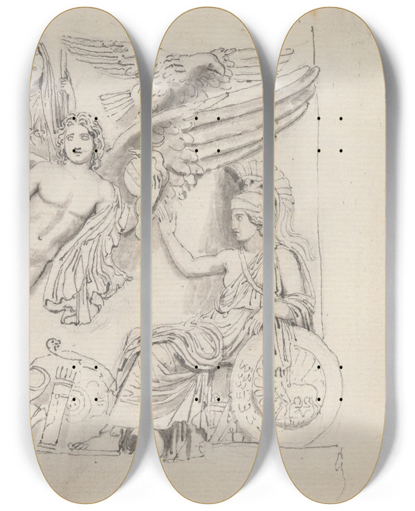 Triptych art skateboard deck of John Flaxman The Apotheosis Of Antonius Pius And Faustina Column Of Antonius Pius Piazza Montecitorio Rome by John Flaxman (1755-1826)