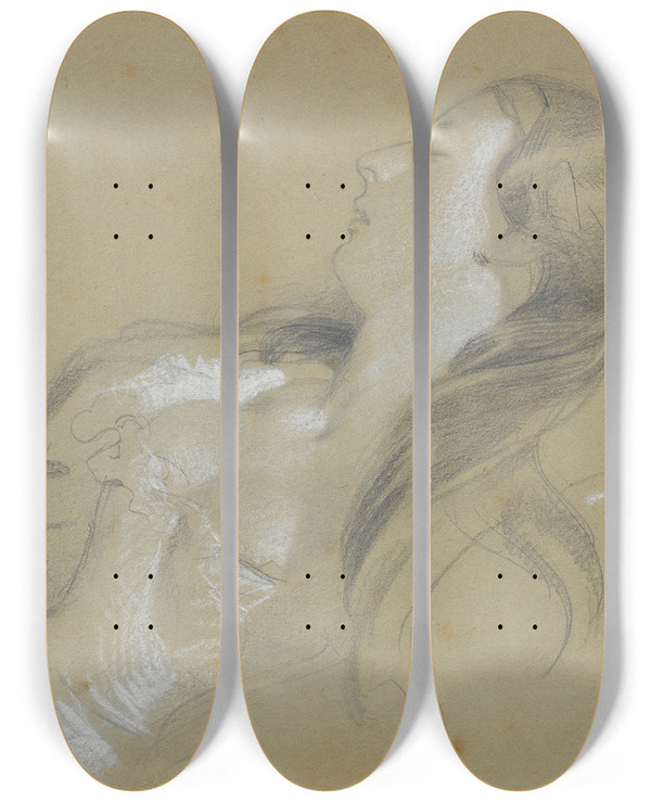 Triptych art skateboard deck of Sir Edwin Henry Landseer A Sketch Of A Lady Sleeping by Sir Edwin Henry Landseer (1802-1873)