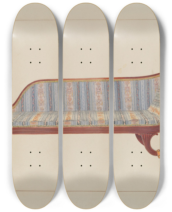 Triptych art skateboard deck of Edward L Loper Duncan Phyfe Sofa by Edward L Loper (1916-2011)