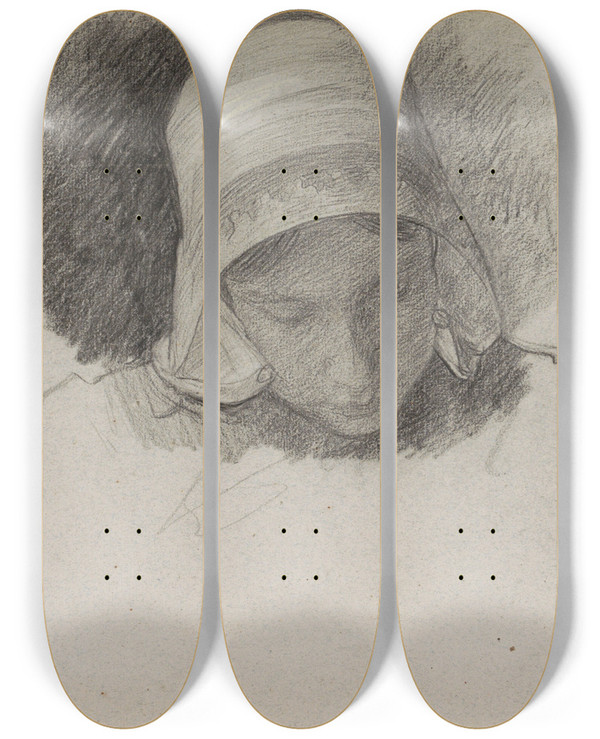Triptych art skateboard deck of Jan Veth Kop Van Een Meisje Met Een Boerenmuts by Jan Veth (1864-1925)