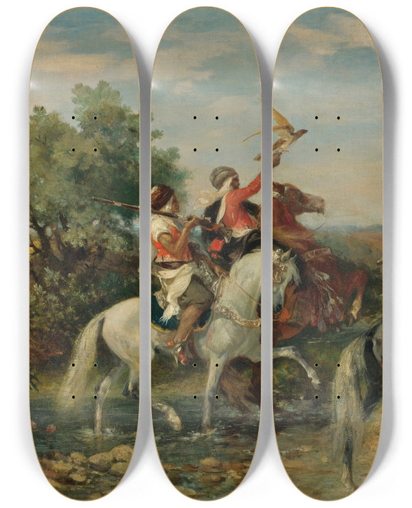 Triptych art skateboard deck of Georges Washington La Chasse Au Faucon by Georges Washington (1827-1901)