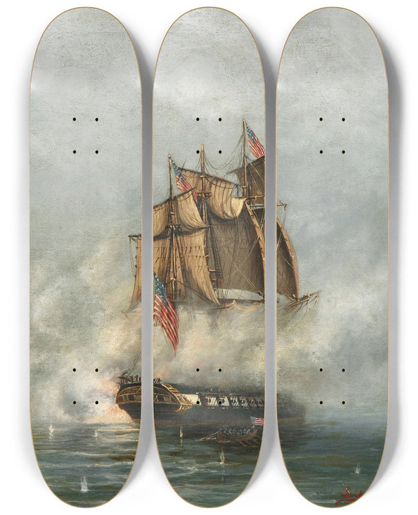 Triptych art skateboard deck of Ludwig Rubelli Von Sturmfest The American War Of Independence_2 by Ludwig Rubelli Von Sturmfest (1841-1905)