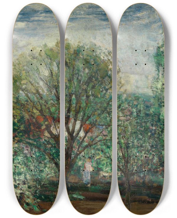 Triptych art skateboard deck of Philibert Cockx Spring by Philibert Cockx (1879-1949)